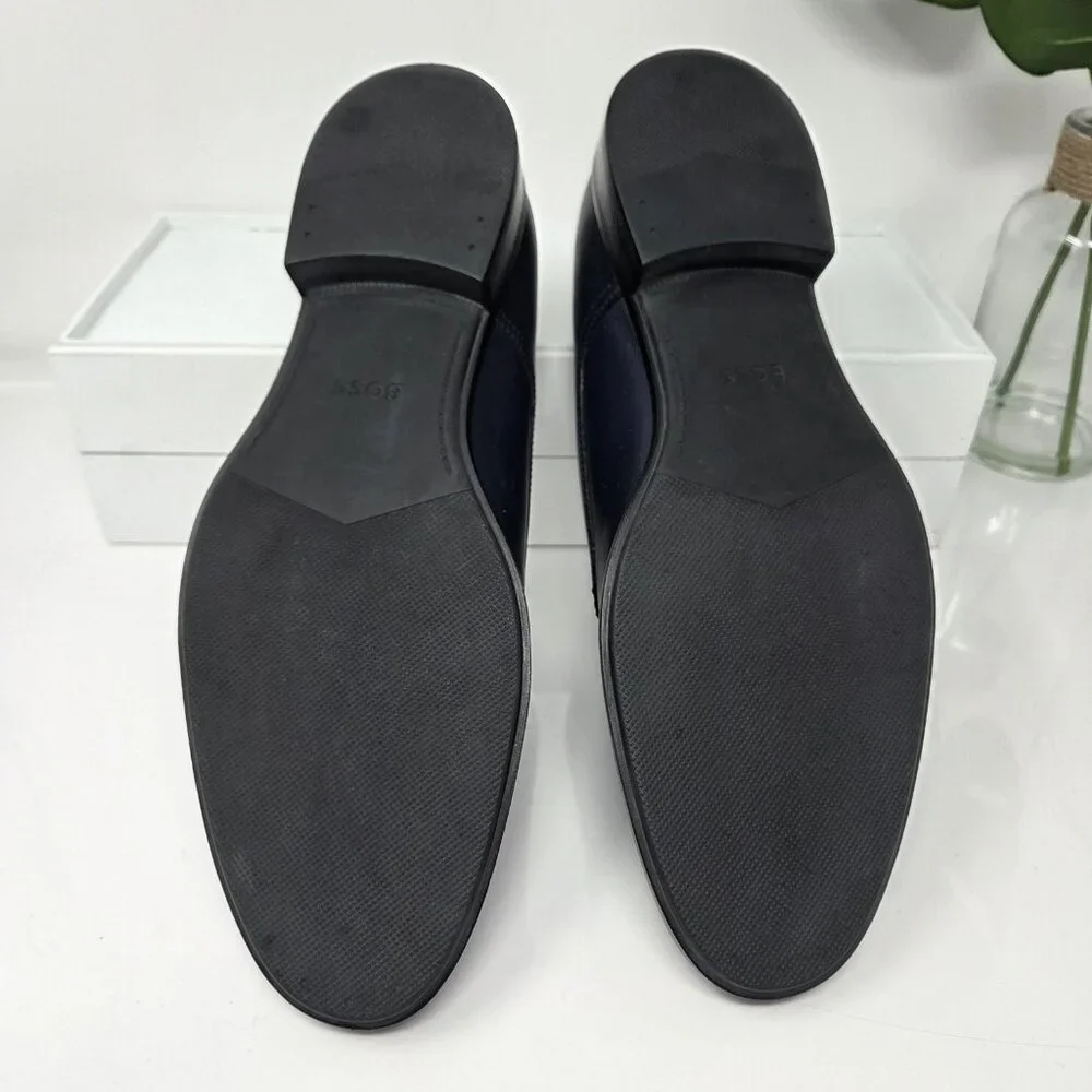 Hugo Boss Mens 9.5 Colby Navy Blue Lace-Up Oxfords Shoes Leather Dress
